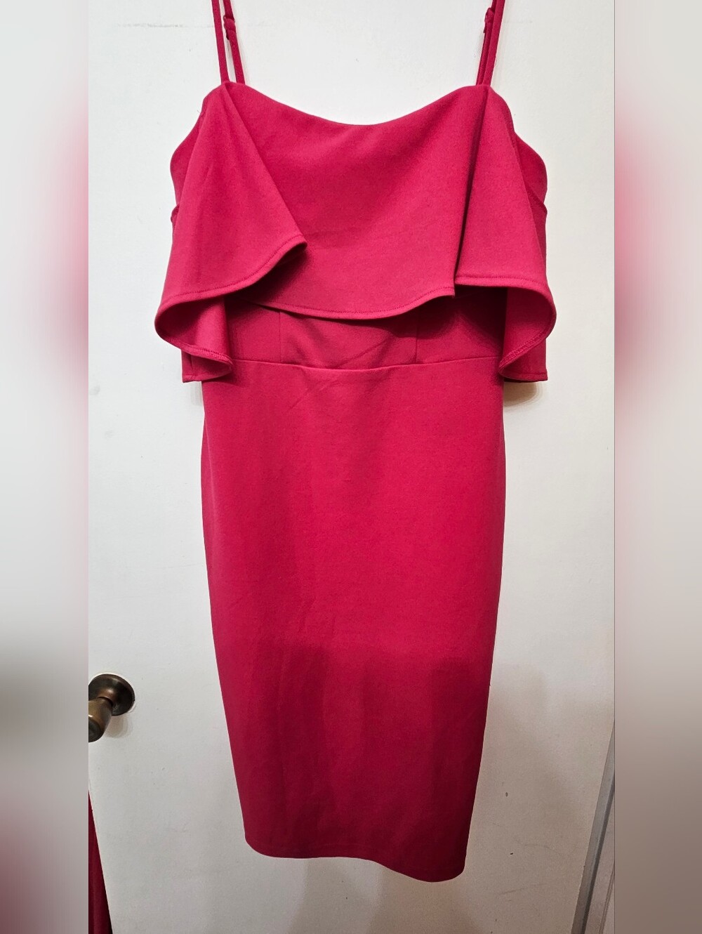 Rebecca B. Magenta Ruffle Midi Dress